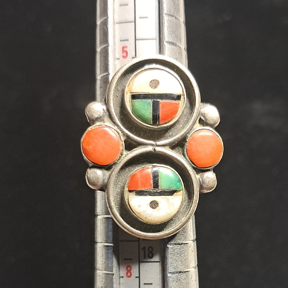 Handcrafted Zuni Dbl Sunface Inlay Ring
